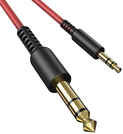 OneOdio Câble Adaptateur Audio 3,5 mm vers 6,35 mm Prise Jack, Fil à Ressort 2 M - 3 M, Rouge