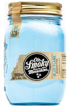 Ole Smoky Blue Flame Moonshine, 50cl - 64% ABV Tennessee Mountain-Style Spirit - High Proof Moonshine Alcohol
