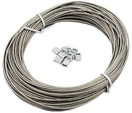 DGOL Câble en acier inoxydable 316 de 30,5 m avec 20 manchons à sertir pour accrocher des tableaux ou des rails de toit - 1,5 mm - 10 x 18 cm