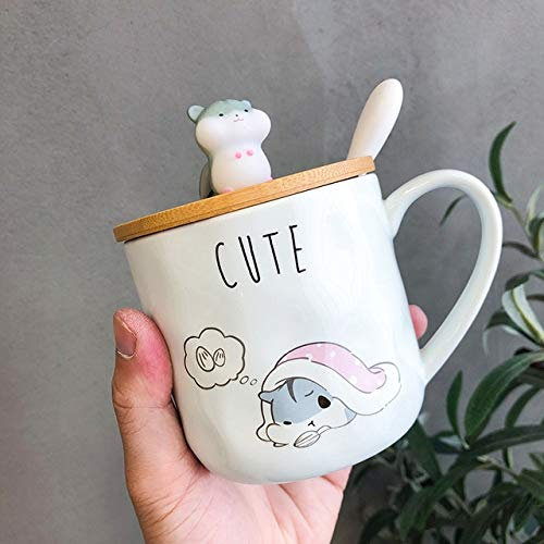 UKKD Tazza di caffè Coppa Creativa Cartoon Coppa Cute Personality Tazza Con Il Cucchiaio Del Coperchio Home Colazione Coke Coke Tazza Tazza Da Tè Latte