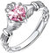 Suplight Bague Femme Fille Argent S925 Anneau de Pierre Noeud Celtique Claddagh Irlandais de Zircon de 6 mm de Large Octobre Cristal Rose