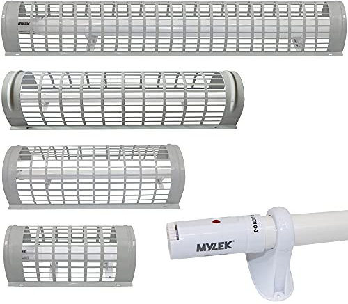 Mylek Tubular Heater 190W Low Energy - Tube 150cm and Cage Guard 1410cm - Adjustable Thermostat And Mounting Brackets Greenhouse, Garage, Caravan
