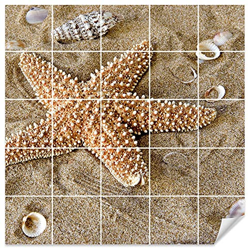 GRAZDesign Fliesenaufkleber Bad Klebefliesen Badezimmer Muschel braun Fliese selbstklebend - Seestern am Strand