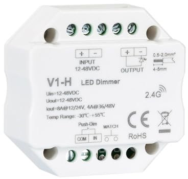 LEDKIA LIGHTING Regulador LED RF 12/48V para Tira LED Monocolor Compatible con Pulsador Blanco