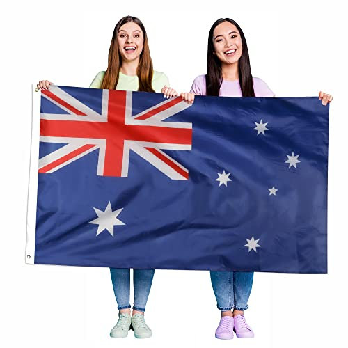 Australien-Flagge x 2 – große australische Flagge mit Ösen, ca. 152 x 91 cm, Fußball, Rugby – Sportveranstaltungen, Austalientag, Straßenpartys, Festivals und Feiern – Kostüm-Dekoration