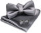 JEMYGINS Herren Fliege Grau4 Satin Fliege und Einstecktuch mit Manschettenknöpfe Sets