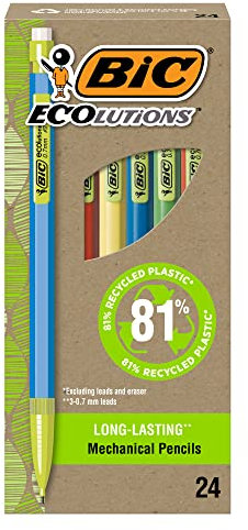 BIC ReVolution Xtra-Life Druckbleistift, mittlere Spitze (0,7 mm), hergestellt aus 65 % recyceltem Kunststoff, 24 Stück