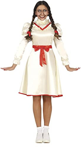 FIESTAS GUIRCA Böse Puppe - Weißes Kleid mit roten Schleifen Kostüm Erwachsene Damen Größe M 36-38