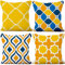 Aoihrraan 45x45cm 4er Set Dekorativ Kissenbezug Modern Geometrisch Muster Weicher Kurzer Plüsch Quadratischer Kissenhüllewohnkultur Für Wohnzimmer Draussen Balkon Patio Stuhl Garten Sofá, Gelb Blau