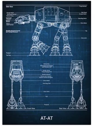 Displate Offiziell Star Wars MetallPoster Magnetische Befestigung Inklusive Lizenziert Bilder Hochwertiges Poster Blueprints - AT-AT Blueprint Poster 45 cm x 32 cm