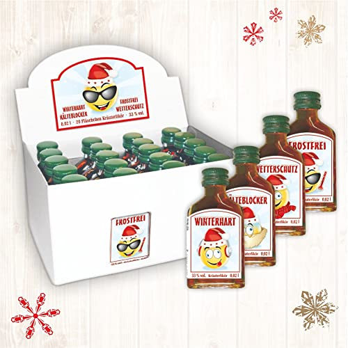 20er Box Kräuterlikör Display - Weihnachtsgrüße - zu Weihnachten | 20 St kleine Schnäpse Spirituosen 2 cl 33% vol. alk. | Frostfrei Wetterschutz Kälteblocker Winterhart Geschenke für Männer