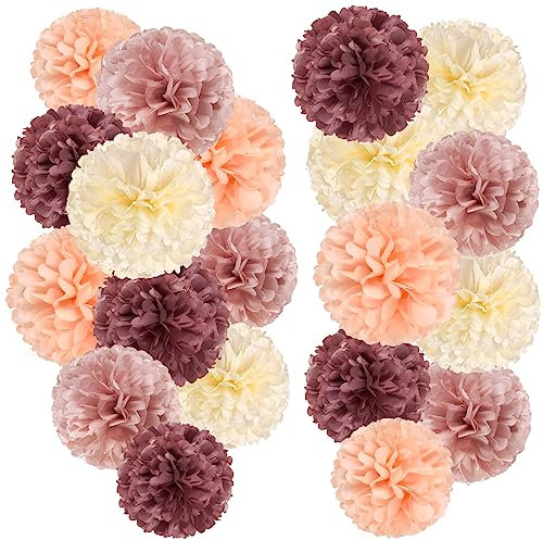Easy Joy 15 Stück Braun-Rosegold Seidenpapier Pompons Deko Warmes Thema Tischdeko Hochzeit für Hochzeitsdeko Bride Beburtstag Gartenparty Babyparty Deko