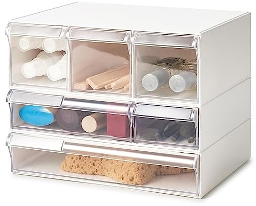 EZOWARE 3-teilige Kosmetikaufbewahrung, 6 Transparent Schubladen Make Up Organizer, Aufbewahrung Behälter, Kosmetikbox für Schminktisch, Kosmetik, Badezimmer, Schreibtisch, Büro