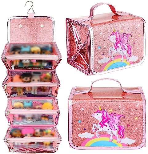 JYPS Doll Storage Organizer & Display Case Compatible with LOL Surprise Dolls All , Pink Unicorn Storage Case Organizer for Dolls, Clear View Hanging&Carrying Case Gifts for Girls (Dolls Not Included)