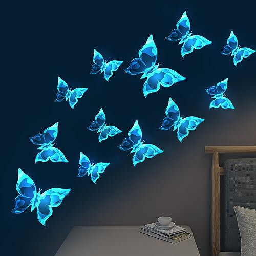 Butterfly Stickers 12pcs, Glow in The Dark Butterfly Wall Sticker Self Adhesive Butterfly Decorative Sticker for Wall Bedroom Living Room