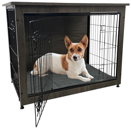MaxxPet Caja de Madera para Perros, Caja para Perros para el Hogar, Caseta para Perros de Interior, con 2 Puertas, Jaula para Perros, Sala de Estar, 82x55x64cm, Negro