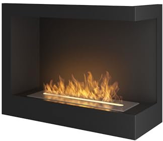 Chimenea Bioetanol de empotrar – Chimenea de Esquina Izquierda Negra, de Acero con Cristal, 60 x 45 cm - Corner (60 cm Derecha)
