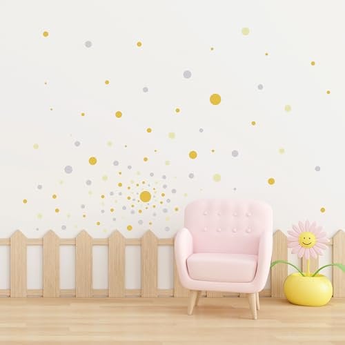 PRINT.GG Wandtattoo Kinderzimmer Mädchen und Junge - Viele Stücke - Wandtattoo Babyzimmer Ideal zum Üben von Kreativität - Wandsticker Babyzimmer in Form von kleinen Punkten (Orange Gelb)