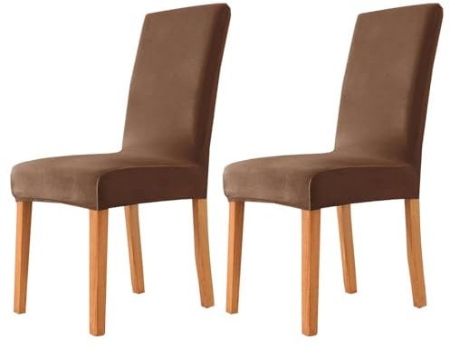 ZRCYXDW Samt Stuhlhussen, Elastischem Stuhlbezug Weicher Mit Elastischem Boden Stuhlabdeckung Für Restaurant Bankett-dunkelbraun-2er Set