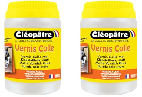CLEOPATRE- Vernis Colle Transparent effet Mat - Séchage rapide - Sans solvant - Pot 250 g (Lot de 2)