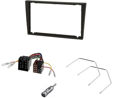 Audioproject A386-10 - Set di mascherina autoradio 2 DIN compatibile per Opel Agila Astra Corsa C Combo Omega Vectra Meriva Vivaro Zafira Suzuki Ignis radio adattatore antenna sblocco nero