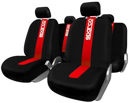 OMAC SPARCO Sitzbezüge Sitzauflage Sitzkissen Schonbezüge Autositzbezüge Universell Schwarz Rot Vorne Hinten