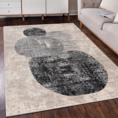 Mazovia Modern Teppich mit geometrischem Muster - Kurzflor - Minimalistisch Design - Weich Teppich für Wohnzimmer - ÖKO-TEX Wohnzimmerteppich - Beige Grau 80 x 150 cm