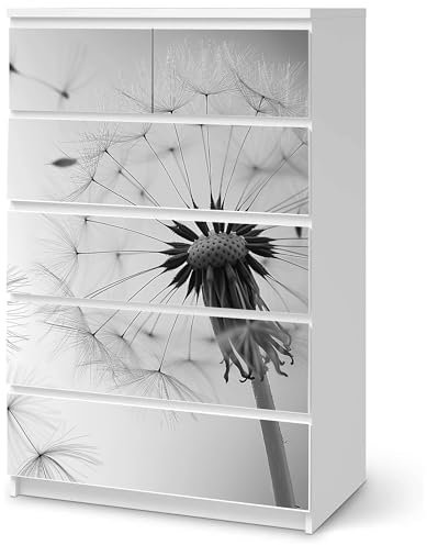 Sunnywall® Möbelfolie passend für IKEA Malm Kommode Schrankfolie Aufkleber mit Pusteblume mit weissem Hintergrund Motiv | blasenfrei verkleben | Wohnzimmer 6er 80 cm