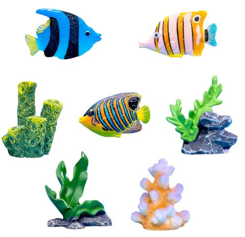 Voyyphixa Lot de 7 Corail Aquarium Artificielle et Faux Poissons Tropicaux pour Aquarium Décor D'aquarium Corail et Aquatiques Plantes d'aquarium Décorations Ornements d'aquarium (7 PCS)