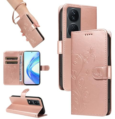 SRISHP Cover per Honor X7B, Magnetica Cover a Libro con Slot per Schede, Custodia in PU Pelle Portafoglio per Honor X7B, Oro Rosa