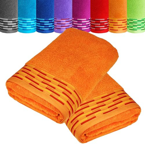 Lashuma Frottee Duschtücher 70x140 cm, Lugano 2er Handtücher Set Orange