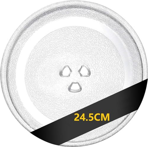 NIEEKRUN 24,5cm Mikrowellenteller Glas, Mikrowelle Mikrowellen Teller, Universal Rund Mikrowelle-Drehteller-Glasplatte, Glasteller Drehteller Ersatz Teller Glasplatte mit 3 Fixierern