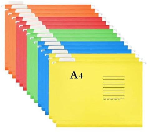 15 Stück Hängeregister Mappen, Papier Hängeregister, 5 Colours Hängemappen A4, Hängehefter mit Reitern und Karteneinsätzen, Hängemappen für Büro, Schule, Zuhause, Arbeit, Organisation