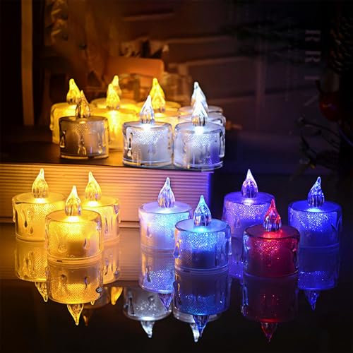24 Stück LED Teelichter Farbwechsel - Batteriebetrieben, Flackernd Bunt - Kerzen Teelicht - Wiederverwendbare - Elektrisch Stimmungslichter Deko für Hochzeit, Festival, Parteien, Garten, Desktop