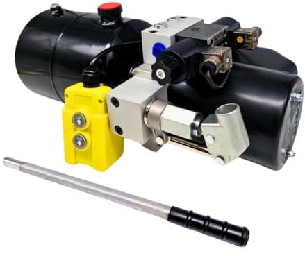 Flowfit Paquete de energía hidráulica de doble acción de 24 V CC, tanque de acero de 1,6 kW y bomba de mano de respaldo (depósito: 5 litros)