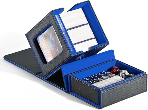 ZLCA MTG Commander Deckbox mit Sichtfenster, Deckbox für 100 Doppelhülsen, mit Würfelablage und magnetischem Kartenhalter (Schwarz und Blau)