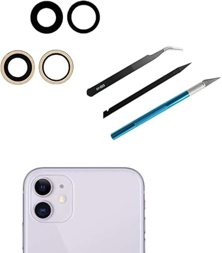 Dakexiong Juego de 2 Lentes de Cristal para cámara Trasera de iPhone 11 + Kit de Herramientas de reparación, antiarañazos y Resistente al Agua
