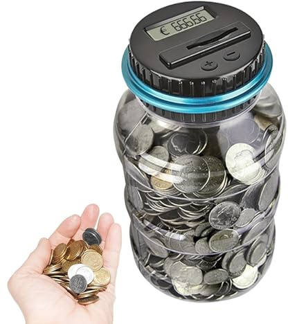 Pot de comptage d'argent numérique - Pot de compteur de pièces pour papier-monnaie et tirelire,Grand bocal transparent de 1,8 l pour compteur de pièces pour adolescents avec écran LCD, peut contenir p