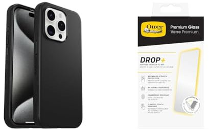 OtterBox Symmetry Apple iPhone 15 Pro - Black with Premium Tempered Glass Protector
