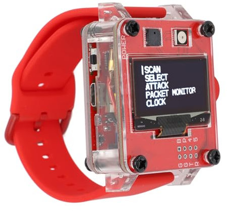 für ESP8266 Programmierbares Entwicklungsboard Wireless Fidelity Watch, Programmierbare Entwicklungsboard-Uhr mit 1,3-Zoll-Display und OLED-Angriffskontroll-Testtools (Rot)