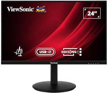 ViewSonic VG2409U-2 24 inch Full HD Monitor with USB-C Hub, IPS, 100hz, HDR10, Ergonomic Monitor for Working, Gaming, Height and Angle Adjustable, Flicker Free, Built-in Speaker