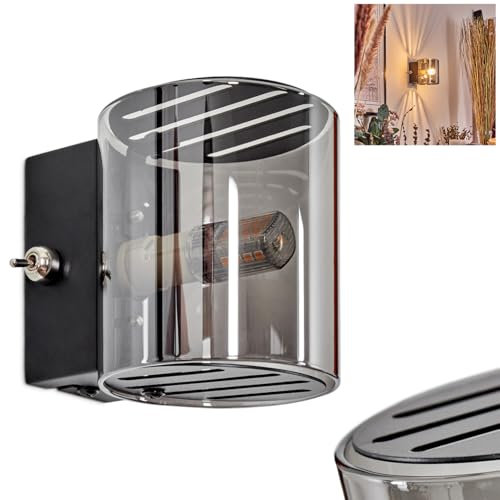 HOFSTEIN Wandleuchte Bamako, Wandlampe aus Metall/Glas in Schwarz/Rauchfarben, moderne Up&Down-Leuchte mit Lichteffekt, Schalter am Gehäuse, G9, Wohnzimmer, Schlafzimmer, Küche, Flur, Treppenhaus