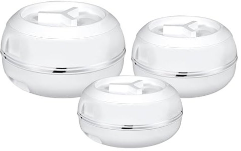 M1SS Set of 3 - Casserole Jumbo Set (5500, 7500, 10000 ML) Insulated Dishes | Double Wall Serving Set | Food Container, Lockable Lid Hot Pot | Stainless Steel Inner, BPA-Free Keep Food Warm | White