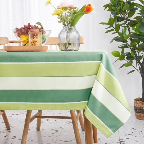 Deconovo Striped Tablecloth Wipe Clean Rectangular Table Cover Water Resistant Table Cloth for Kitchen Dinning 54 x 108 Inch Light Green and Dark Green