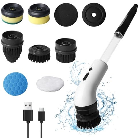 Brosse Electrique Nettoyage Rotative, Brosse De Nettoyage Électrique, 9 en 1Brosse Nettoyage Electrique Rotative, sans Fil avec 7 Têtes De Nettoyage, Brosse Rotative Nettoyage Salle De Bain, pour Sol