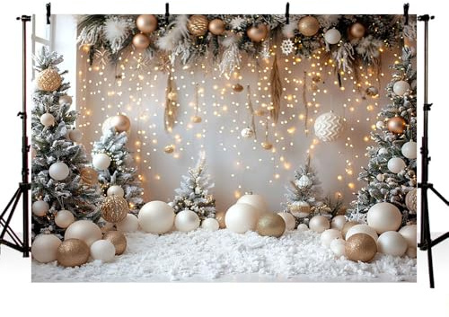 MEHOFOND Telón de fondo de Navidad de 7 x 5 pies para fotografía, árbol de Navidad, bola de árbol de Navidad, luz de nieve, fondo de fotos para adultos y niños, retrato familiar, decoración de fiesta,