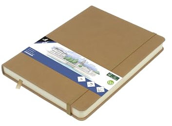 Kangaro Art Skizzenbuch A5 Taupe PU Hardcover 80 Blatt 140 Gramm cremefarbenes Papier mit Gummiband und Band