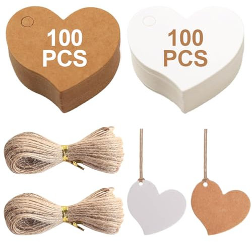Herz Geschenkanhänger, 200 Stück Kraftpapier Geschenkanhänger Etiketten mit Schnur, Kraftpapier Anhänger Etiketten, Herz Deko für Hochzeit, Geburtstag Valentinstag