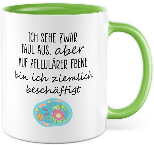 Tasse Biologe Geschenk Ich sehe zwar faul aus, aber auf zellulärer Ebene bin ich ziemlich beschäftigt, Kaffeetasse 330ml aus Keramik - Biologie Wissenschaft Humor Kaffee-Becher