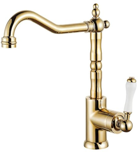 EGTink Rubinetto Lavello Cucina Dorata Miscelatore Cucina Alto Rubinetto da Cucina Girevole a 360° In Ottone Anticato Miscelatore Monocomando da Bagno